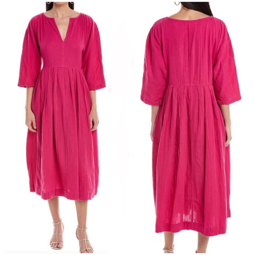 Mara Hoffman Chloe Pleated Cotton-gauze Midi Dress Raspberry